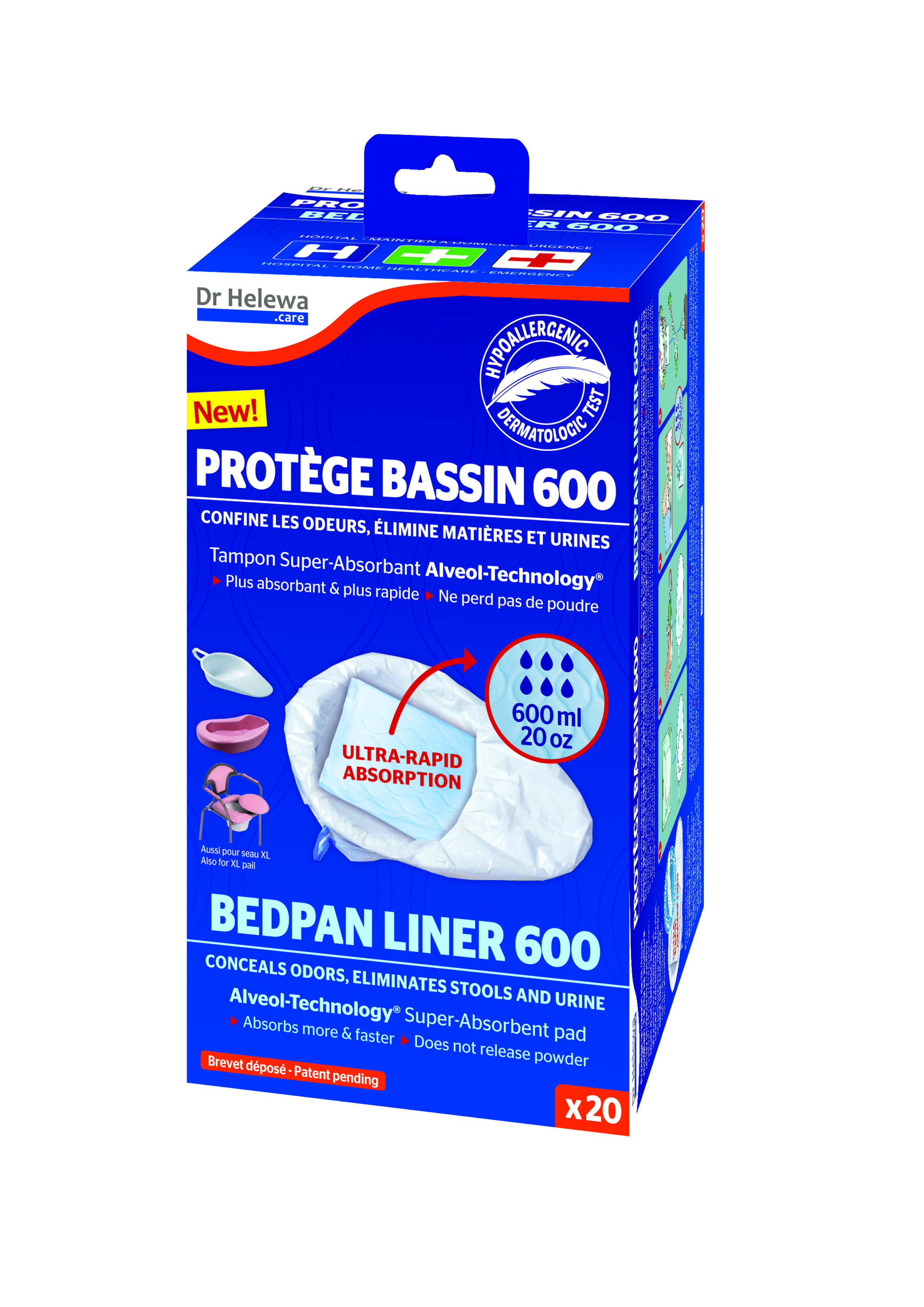 Sac protège bassin hypoallergénique avec tampon absorbant 600ml Dr HELEWA ®  (x20) - Etablissements Leroy