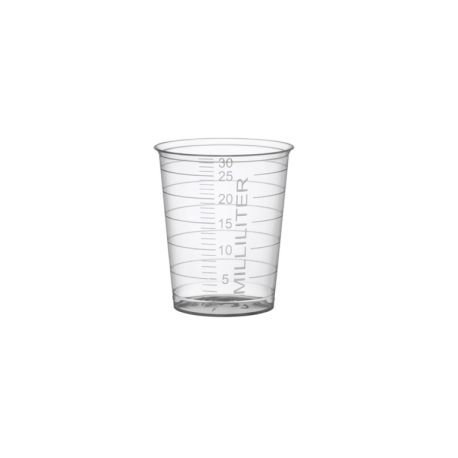 Coupelles plastique étroites graduées transparentes - 30 ml