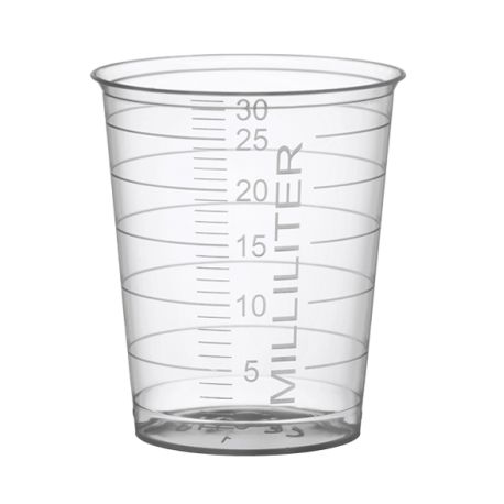 Coupelles plastique étroites graduées transparentes - 30 ml (x4800)
