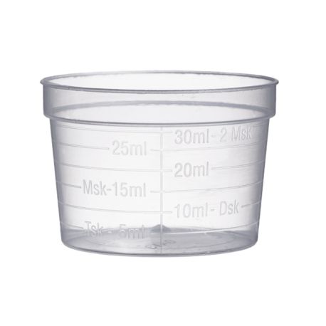 Coupelles plastique larges graduées transparentes - 30 ml